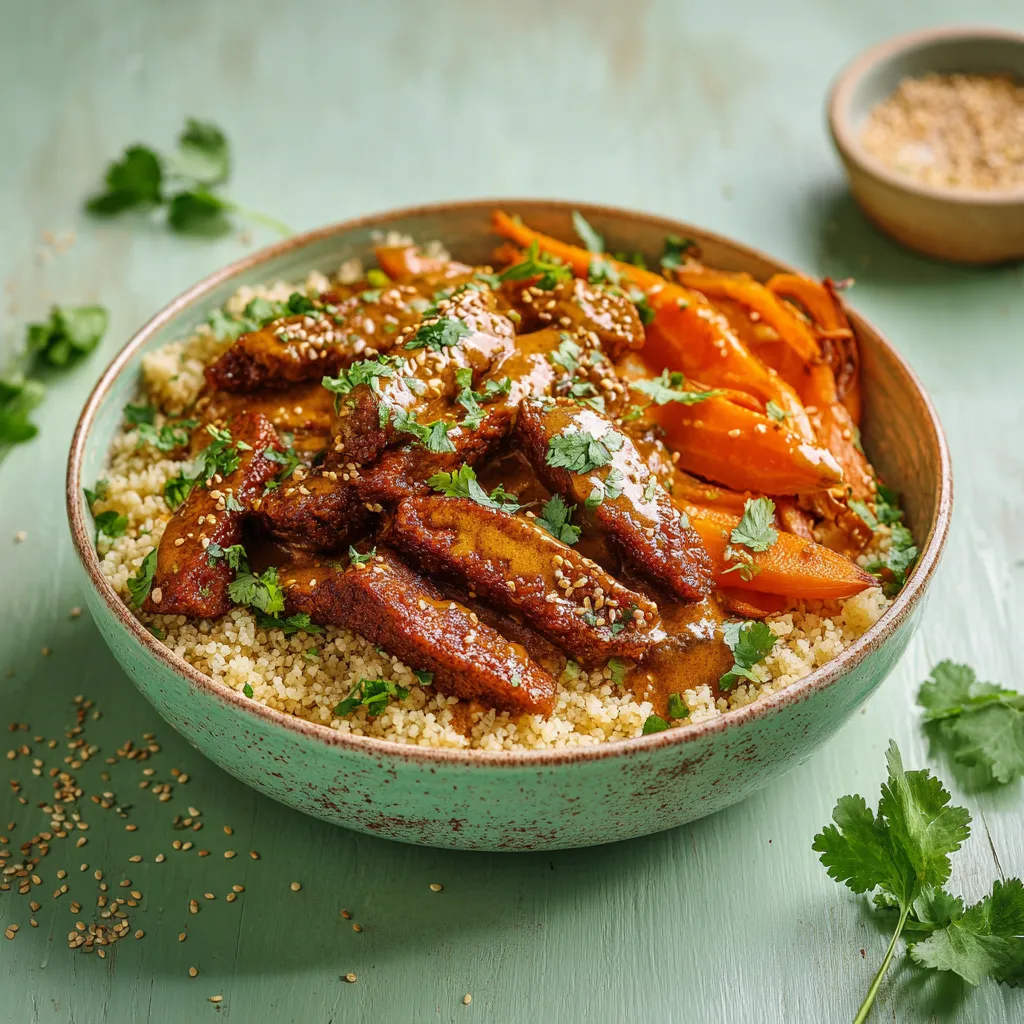 émincé végétal sauce tandoori, pilaf de boulgour et carottes à l'orange