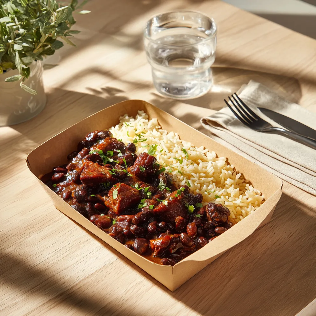 Feijoada (ragout Brésilien aux haricots rouges), riz safrané