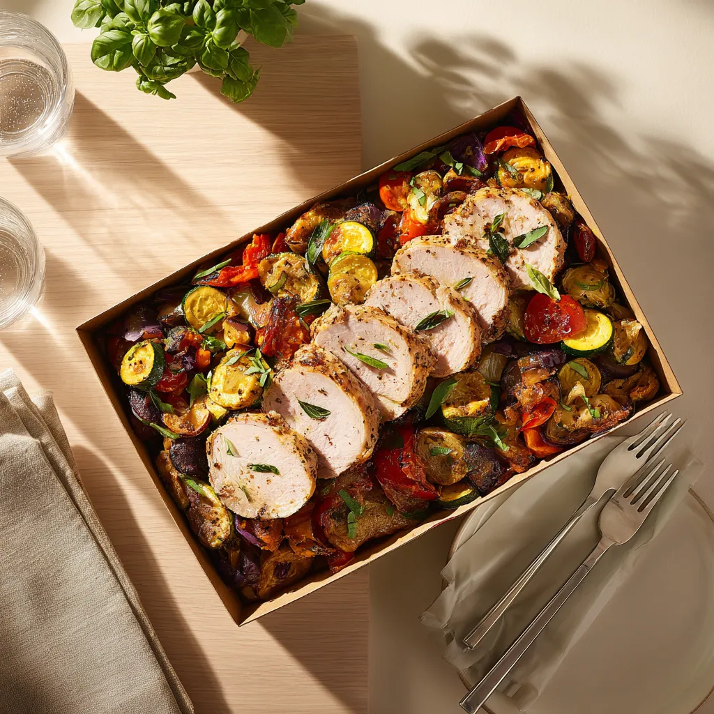 Filet de dinde rôtie au basilic et sa poelée de légumes provençaux