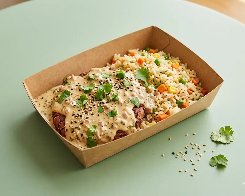 [5042] Galette de haricot azuki crème marinière et riz pilaf au petits légumes